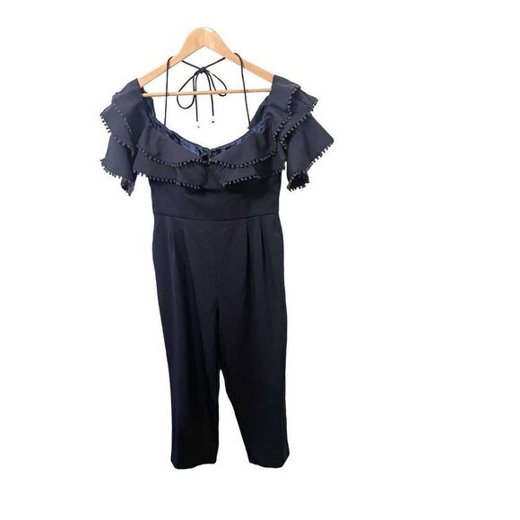 Sheike Navy Blue Off the Shoulder Cropped Jumpsuit - Picture 1 of 6